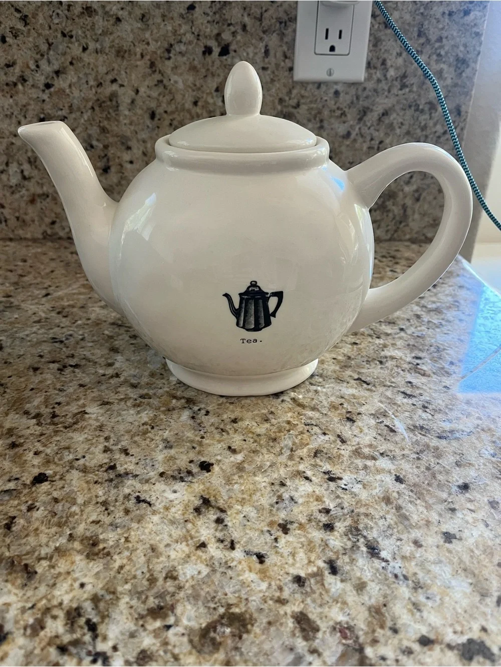 Rae Dunn White Ceramic Teapot with Black Tea Kettle Farmhouse